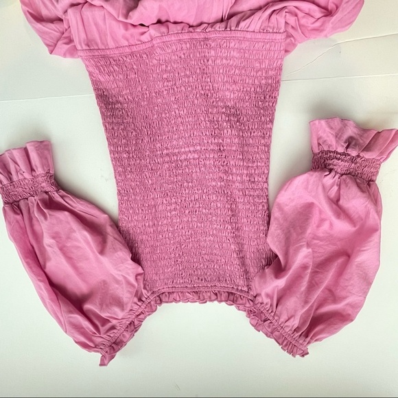 RHODE Resort Pink Eva Off The Shoulder Smocked Cotton Maxi Dress medium - Picture 9 of 10